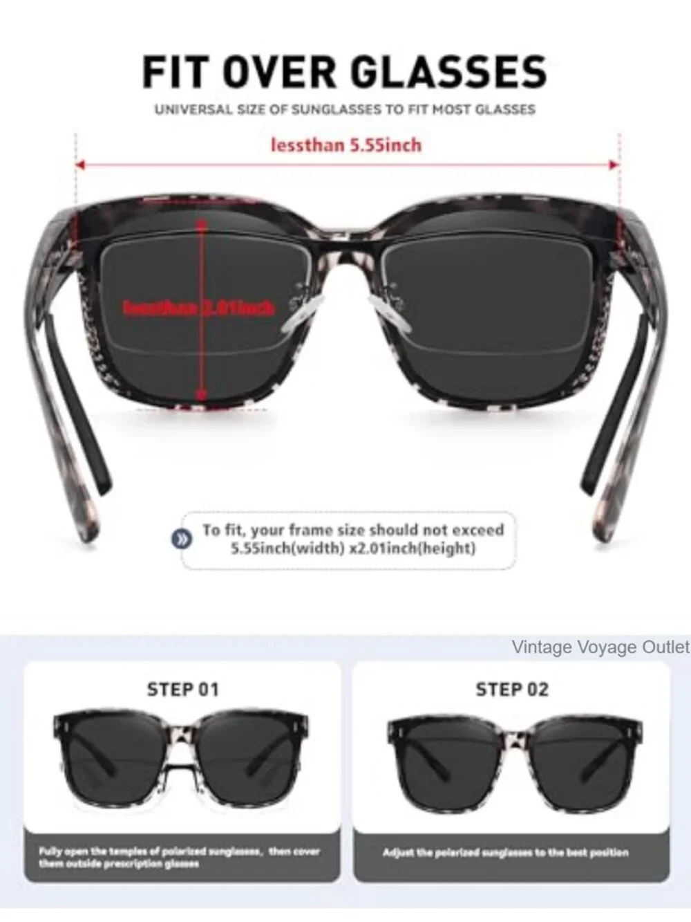 Women's Square Polarized Fit Over Glasses Sunglasses UV400 Oversized Large